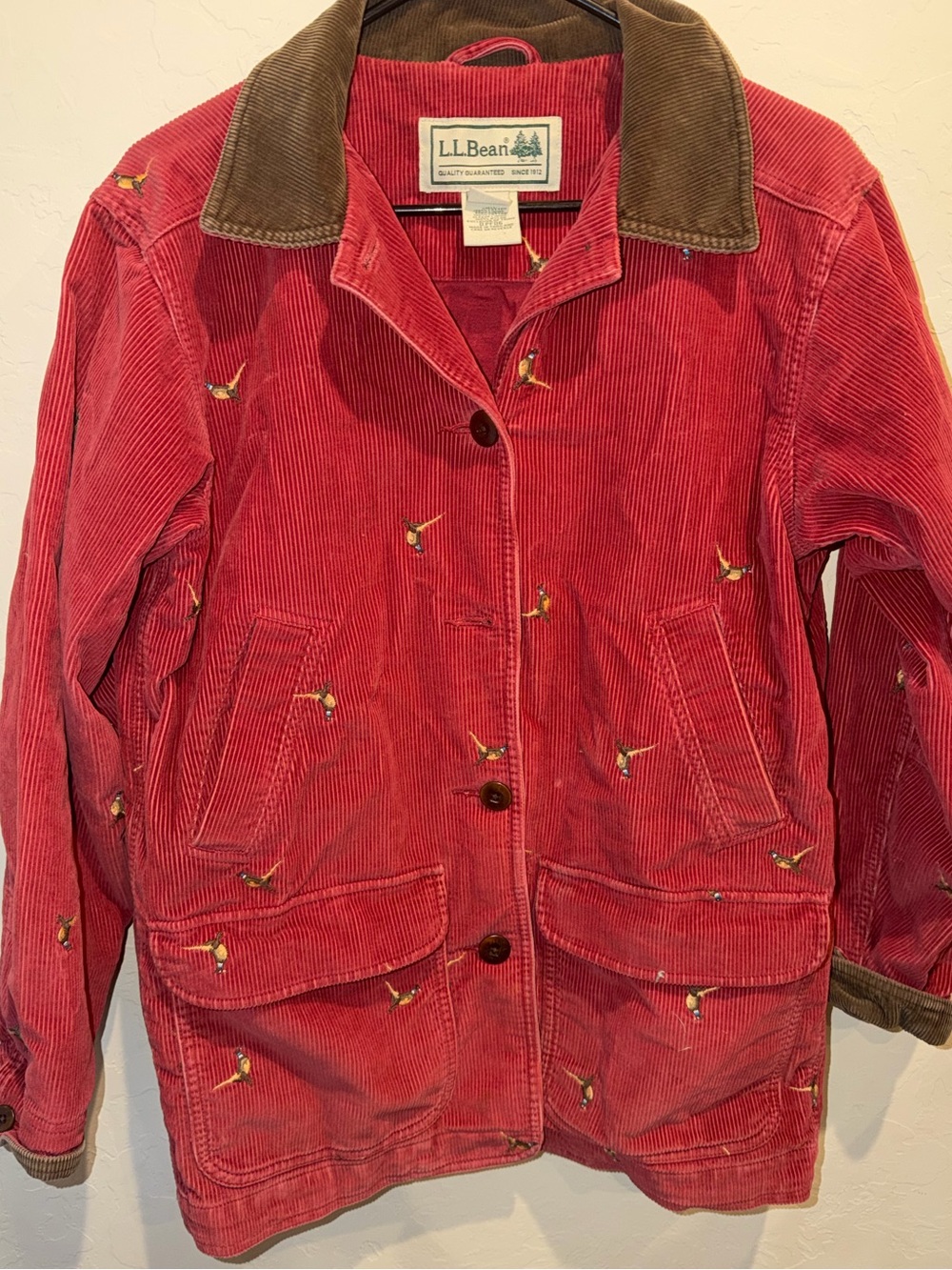 LL Bean Vintage Archive Red Corduroy Pheasant Barn Jacket Coat Womens Small